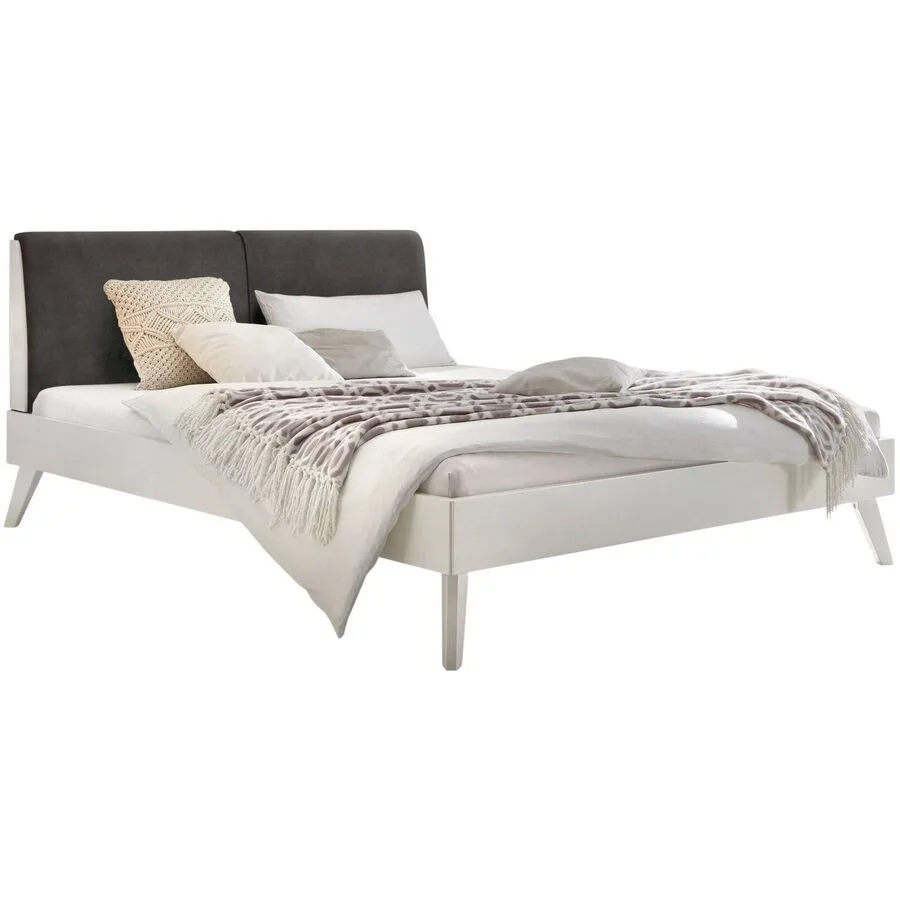 Hasena Bett Simone weiss, dunkelgrau MDF, Kunstleder Massivholz 160 x 200 cm