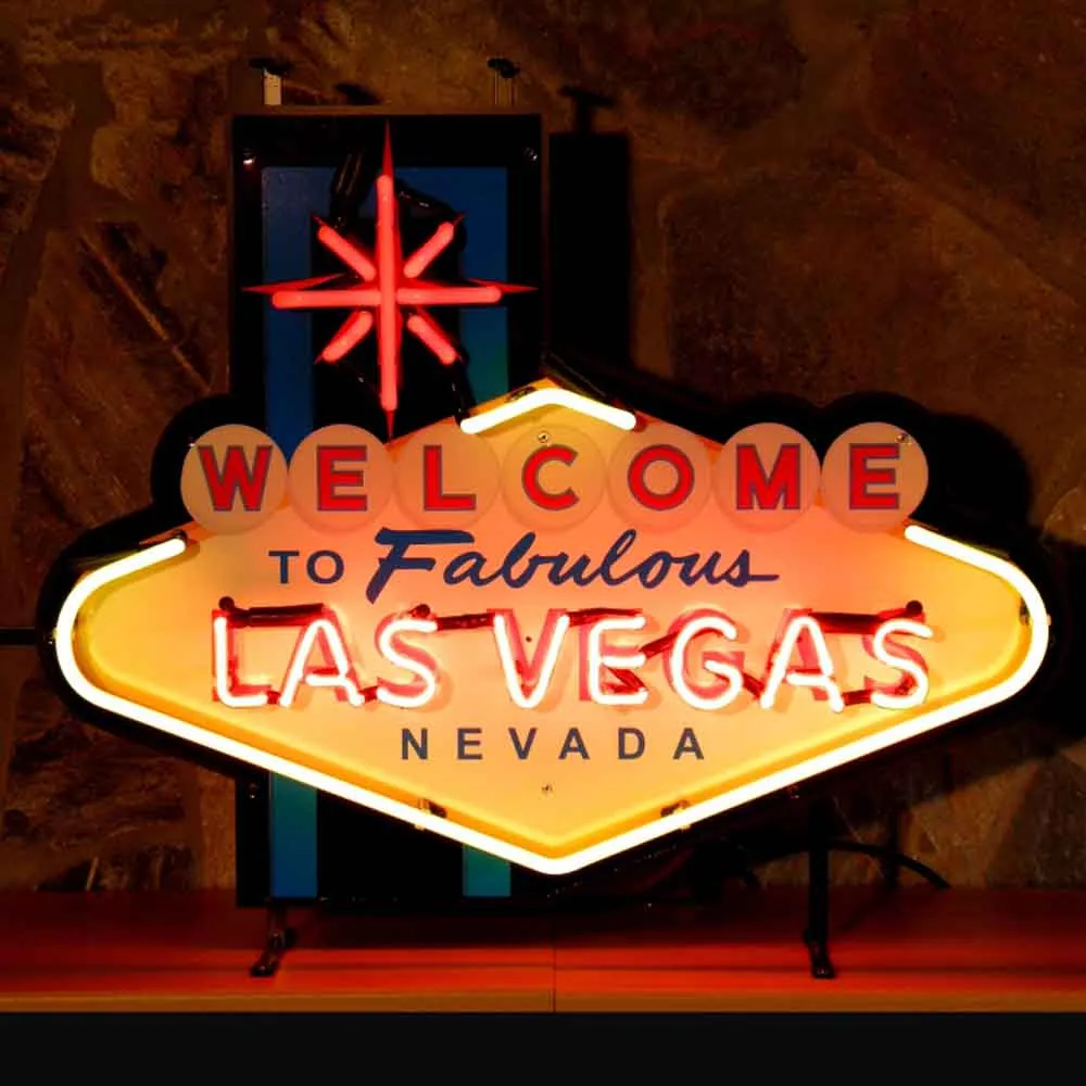 Neonskylt Las Vegas med bakgrund