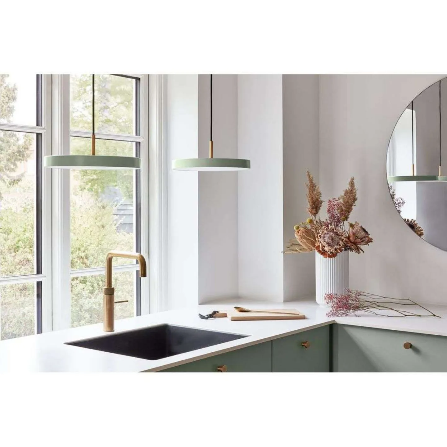 Asteria Pendelleuchte Mini Olive/Steel Top - UMAGE - Wohnzimmer - Metall