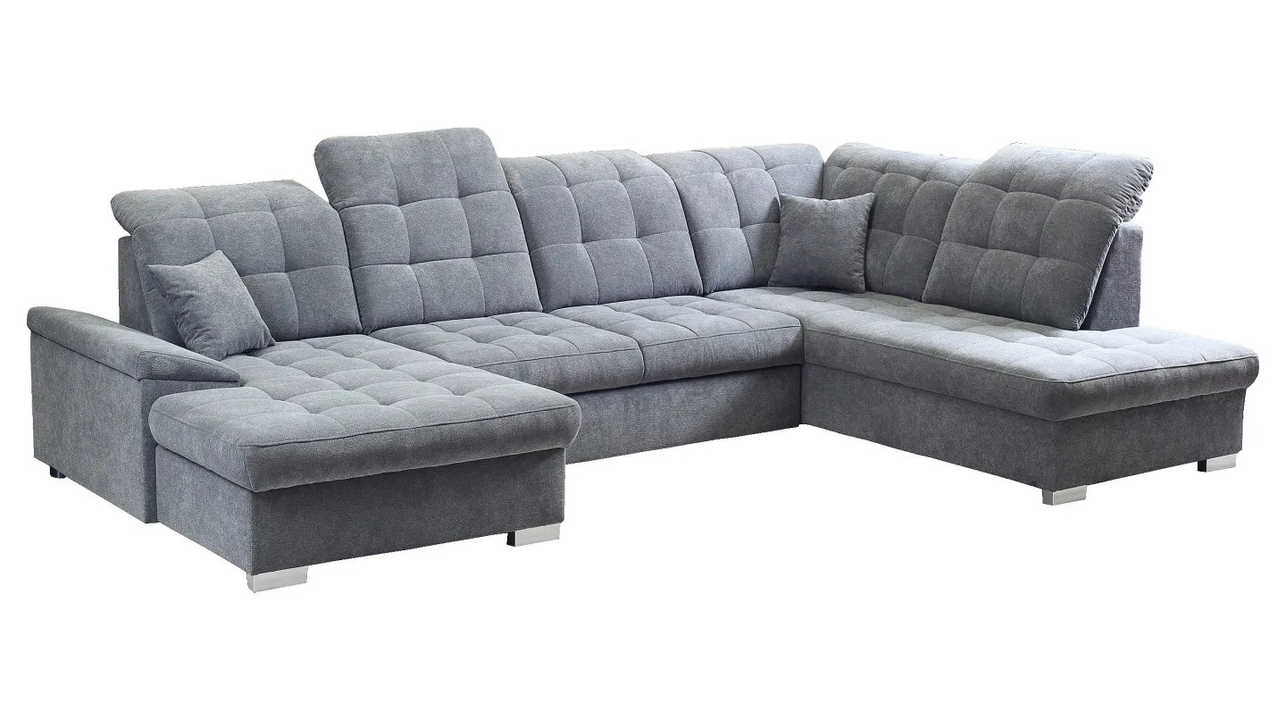 Wohnlandschaft Schlaffunktion grau - 330 cm - Bettkasten - NICOLE