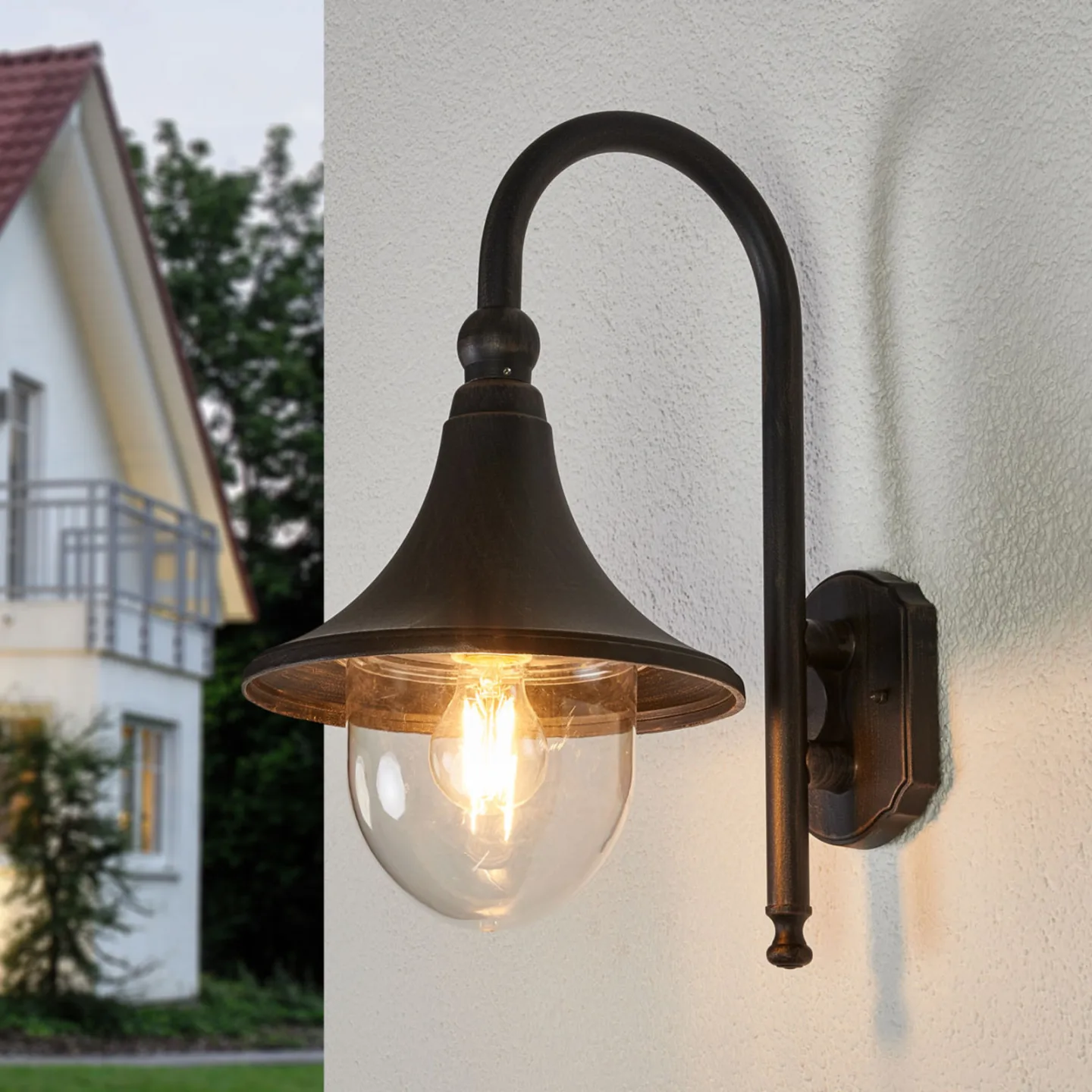 Daphne udendørs væglampe Antique Black - Lindby - Altan - Antik - Aluminium - Med én lyskilde