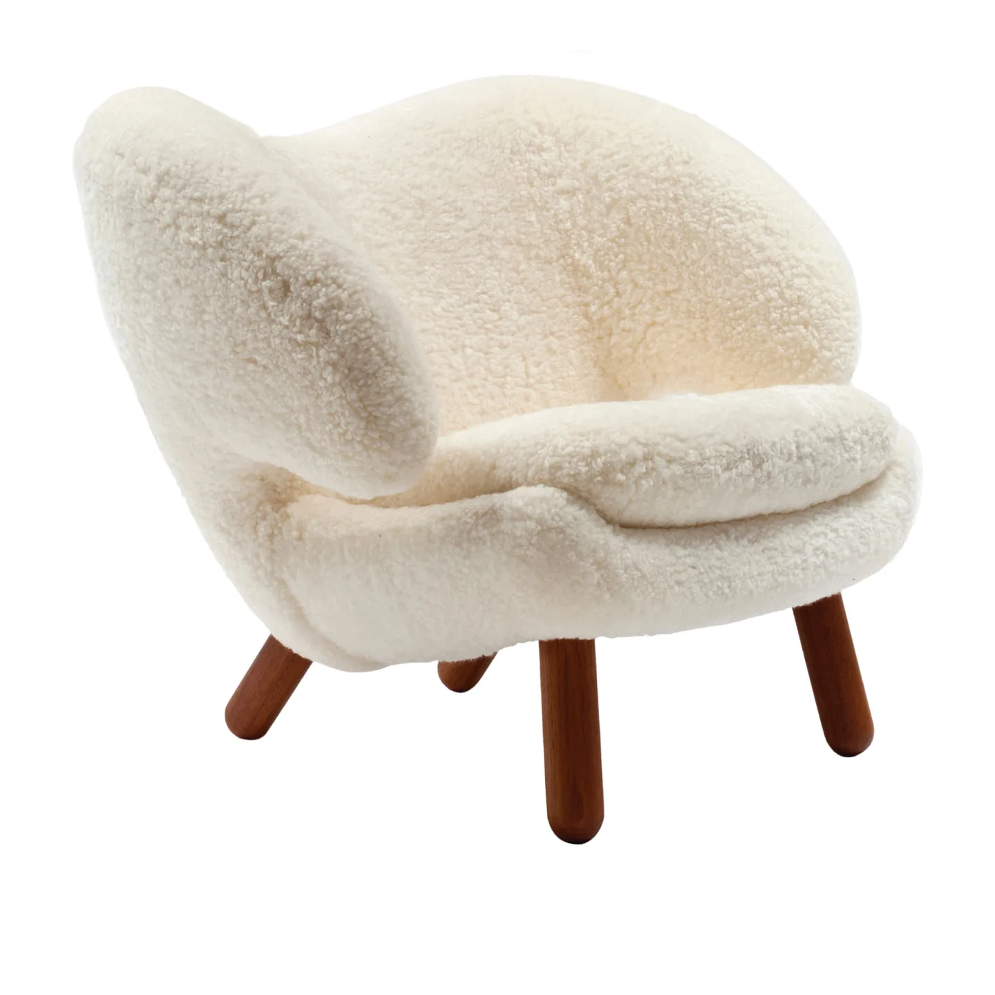 House of Finn Juhl - Pelican Chair, Walnut, Leather Group 4, Sheepskin Moonlight - Fåtöljer - Finn Juhl - Vit - Trä/Ull