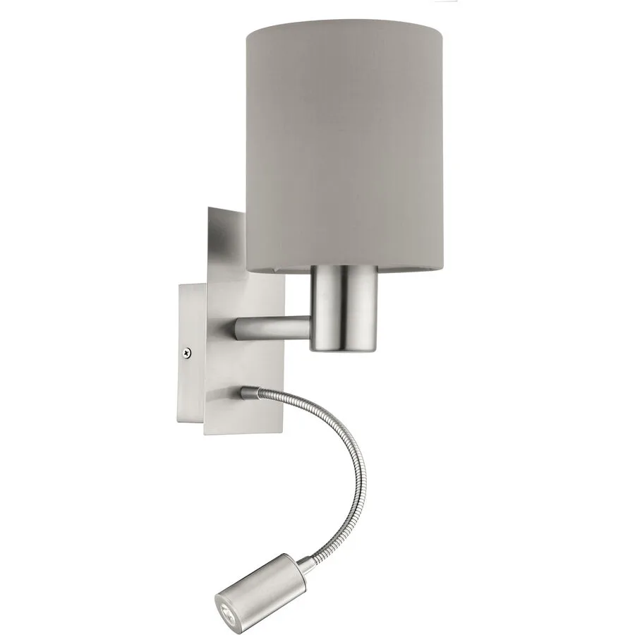 Eglo Wandlampe Pasteri Grau Stahl 38 cm - Farbe: Nickel matt - Lichtfarbe: Warmweiss