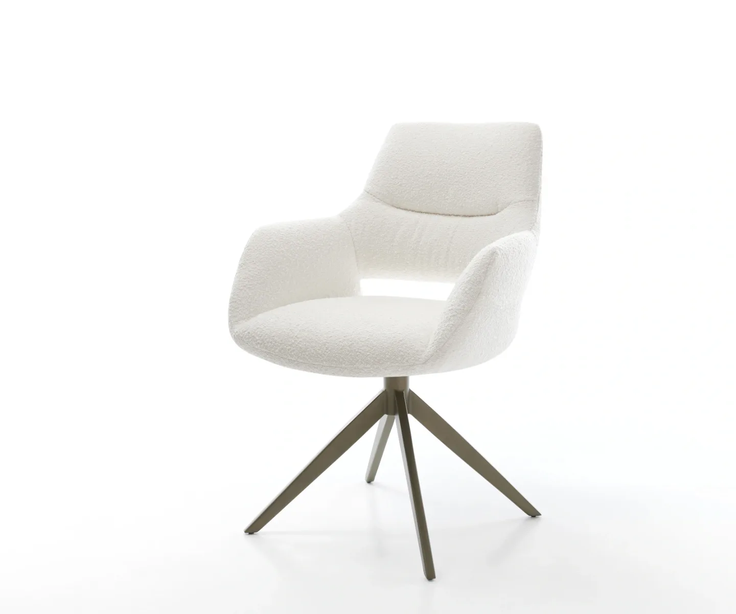 Drehstuhl Yago-Flex mit Armlehnen Bouclé Creme-Weiß Kreuzgestell breit Effektfinish Titan 360° drehbar Wippfunktion Taschenfederkern