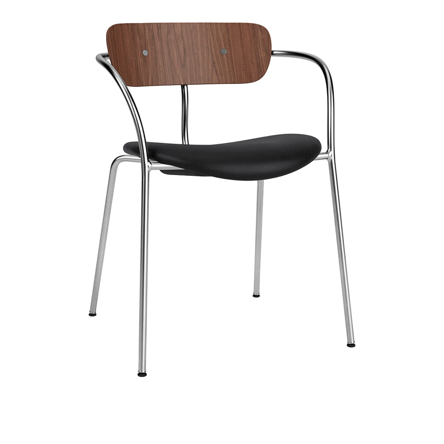 &Tradition - Pavilion Armchair AV4 Chrome Lacquered Walnut Leather cat.2, Noble Black - Matstolar - Anderssen & Voll - Svart - Trä