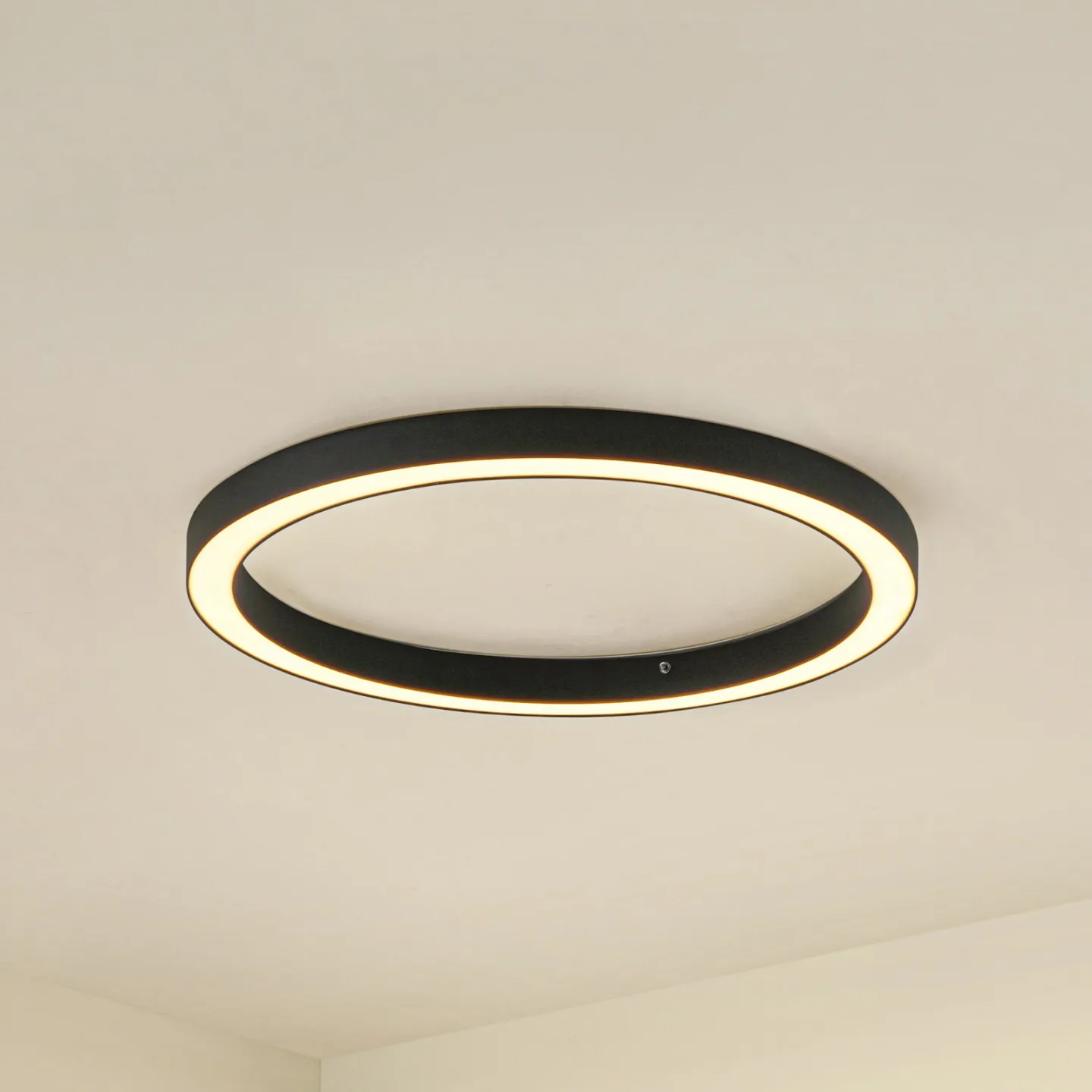 Neor LED-loftlampe, CCT, sort, Ø 60 cm, dæmpbar - Lucande - Entré - Moderne - Metal - Rund