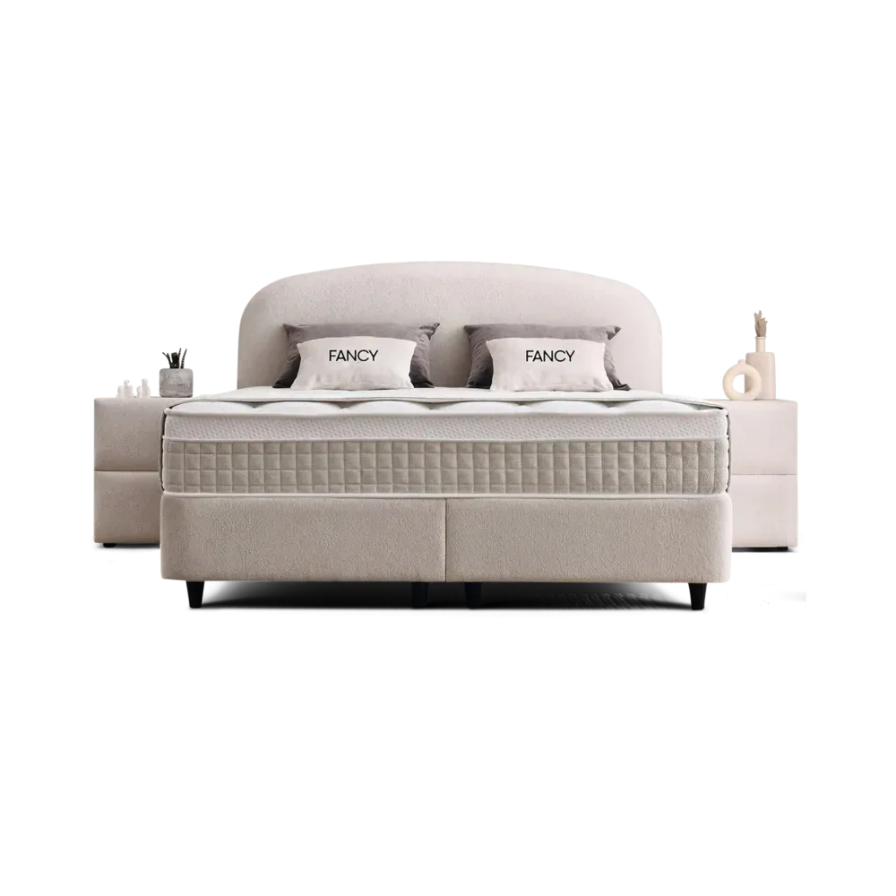 Premium Boxspringbett 160×200 komplett mit Matratze, Topper & Bettkasten, Bouclé Beige, Fancy