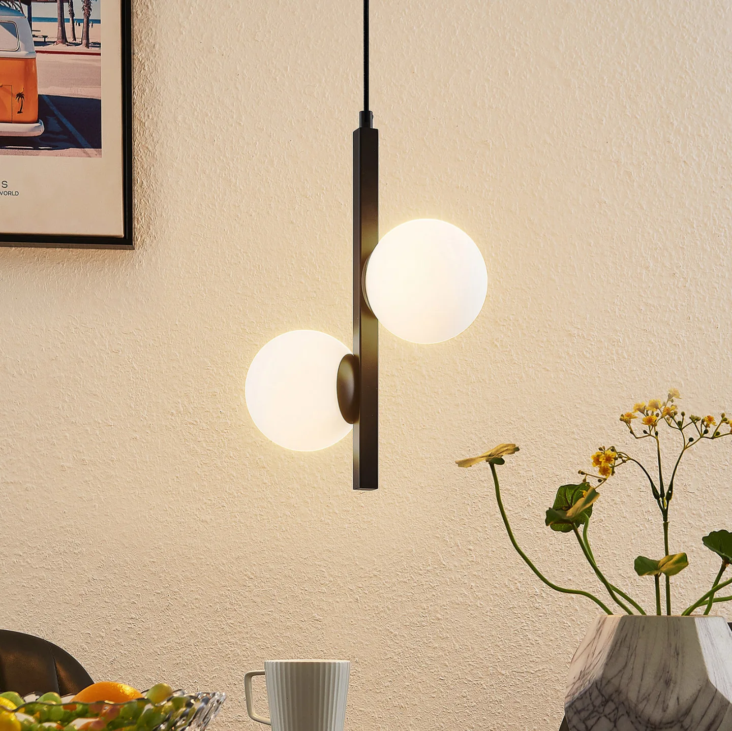 Emarin Pendelleuchte Black/Opal - Lucande - Wohnzimmer - Modern - Metall - Mehrflammig