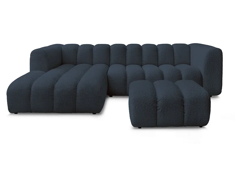 Ecksofa mit Hocker BOBOCHIC TALIA Boucle-Stoff dunkelblau