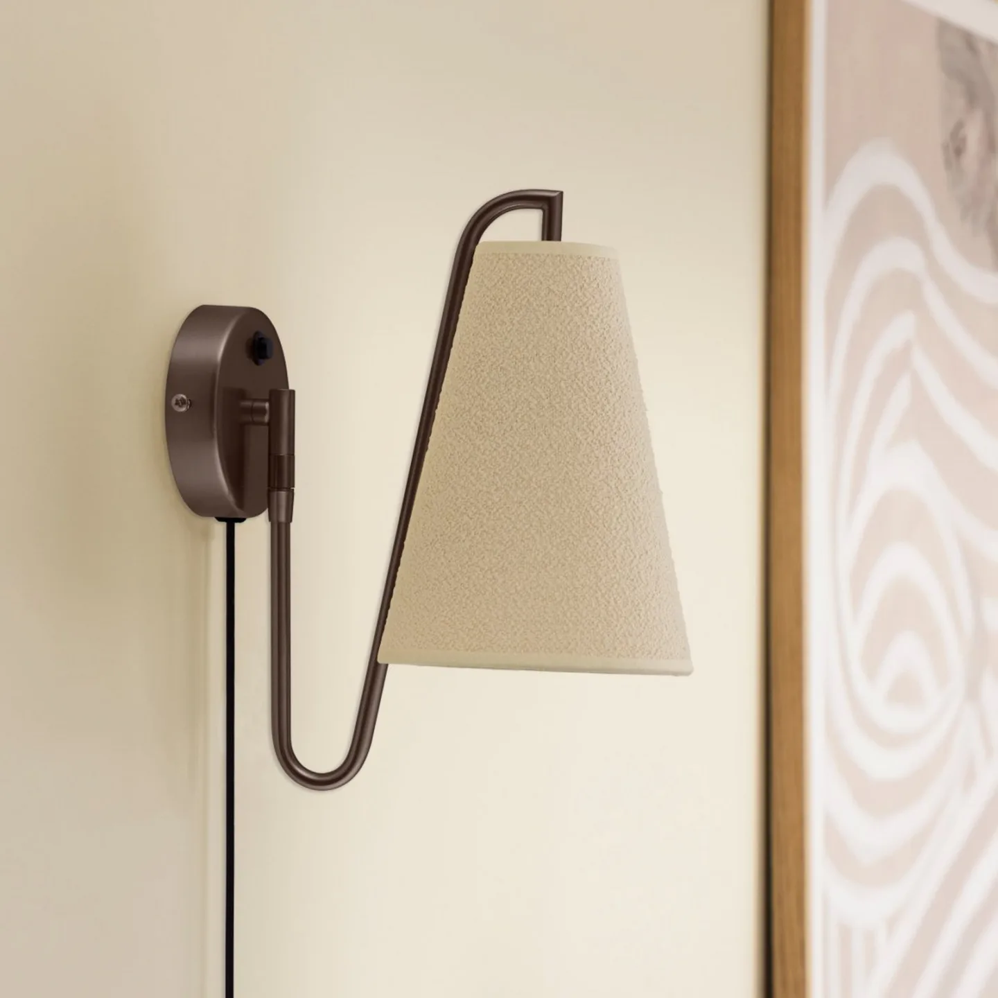 Lou vegglampe bronse/hvit Ø 14 cm stikkontakt - Globen Lighting - Stue - Design - Stoff / Tekstil - Med en lyskilde