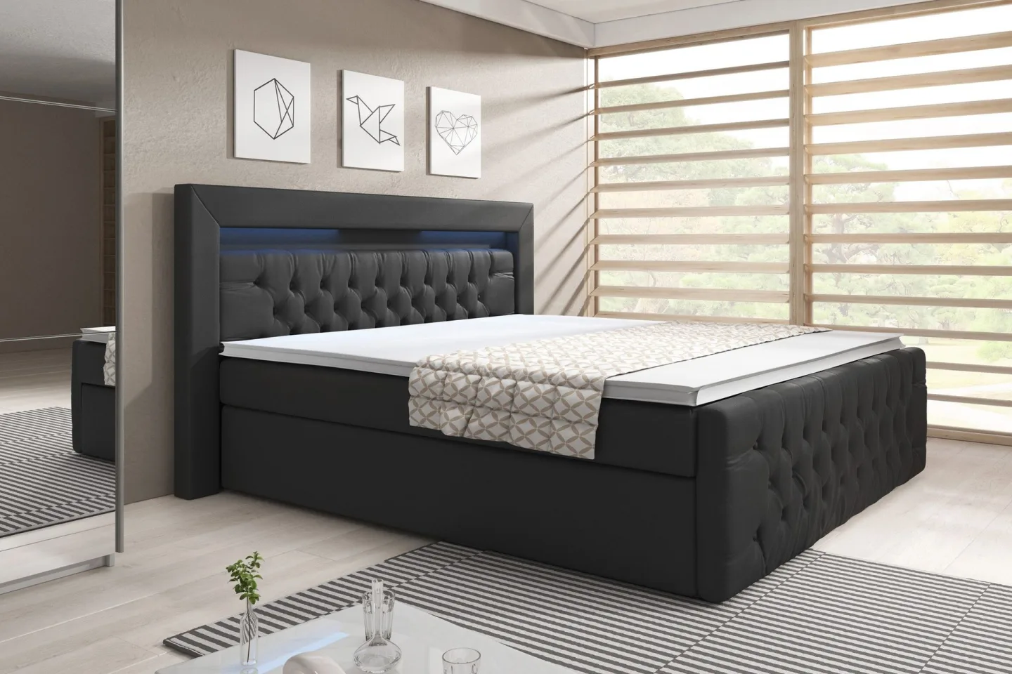 Franco Sängpaket med förvaring LED-belysning 140x200 cm - 140x200 Svart (+Fler val)
