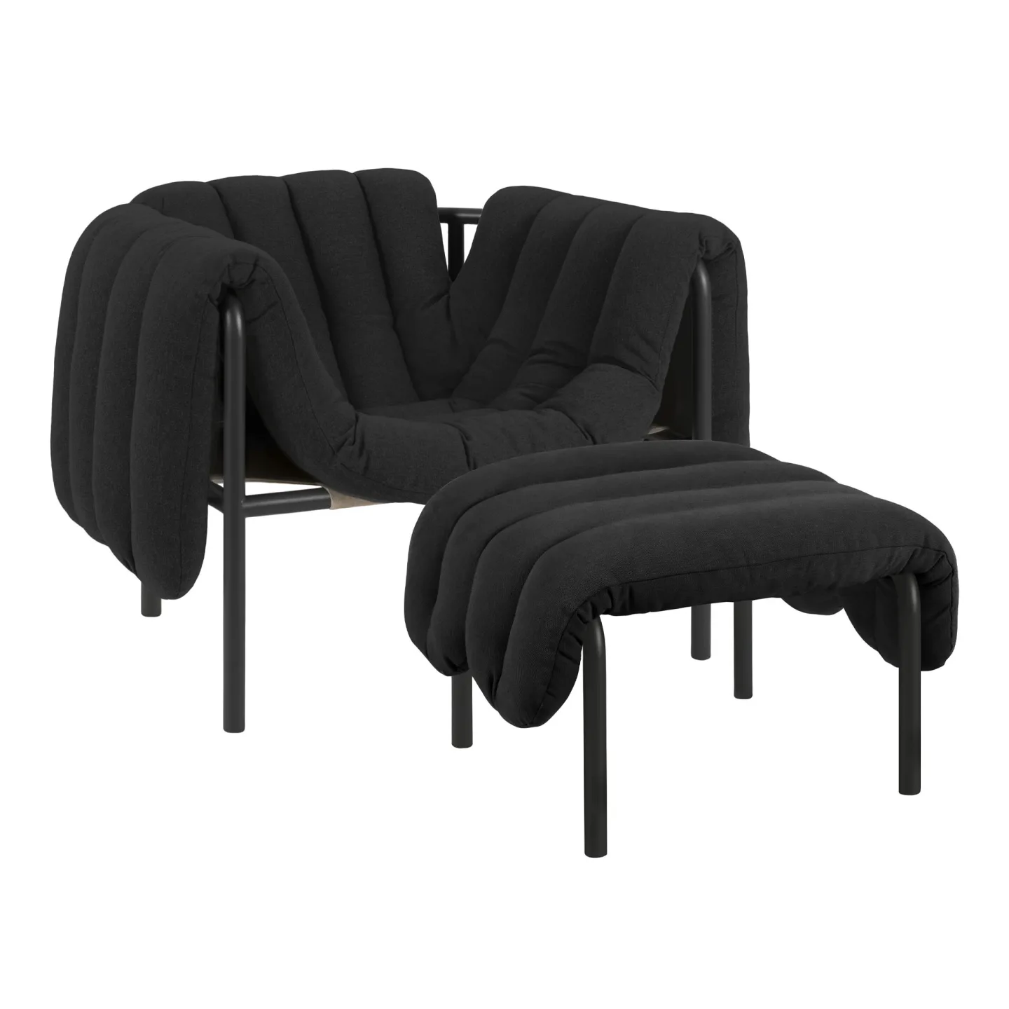 HEM - Puffy Lounge Chair + Ottoman - Anthracite/Black Grey - Fåtöljer - Faye Toogood - Grå,Svart - Bomull/Naturmaterial/Metall/Skum/Plast