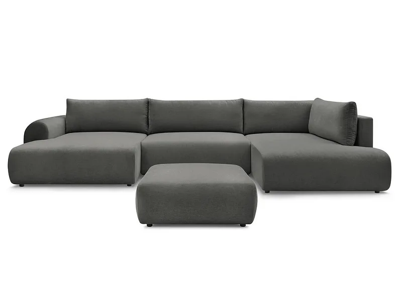 Panorama-Ecksofa mit Hocker BOBOCHIC LUCIEN Stoff dunkelgrau