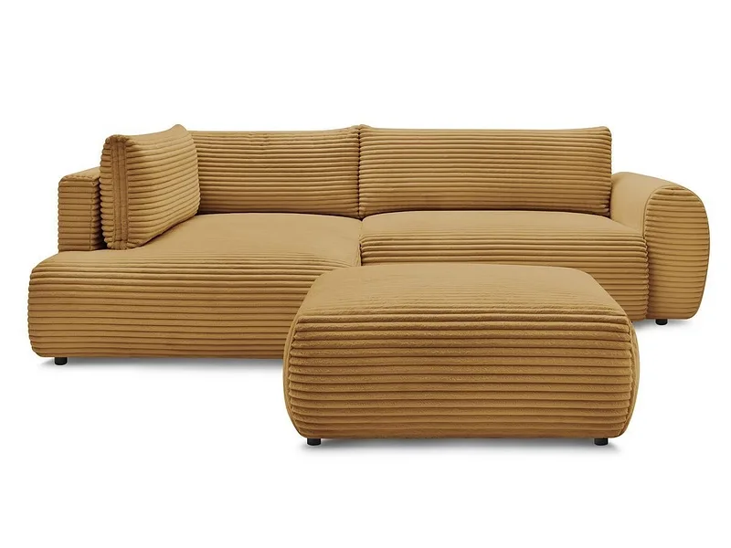 Ecksofa mit Hocker BOBOCHIC LUCIEN Cord-Stoff gelb