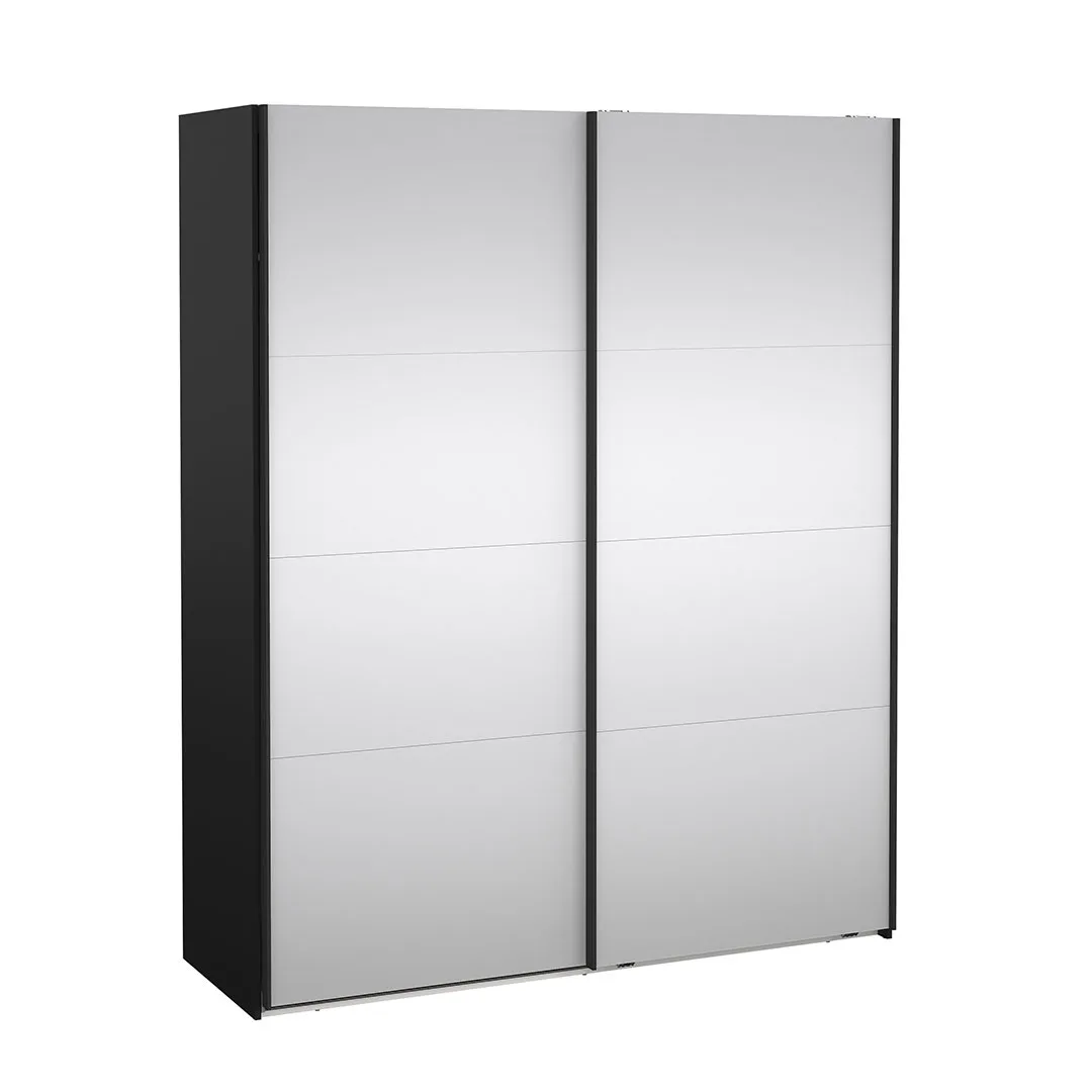 Catania Schiebetürenschrank 2 Türen mit Spiegel 180x220cm matt schwarz.