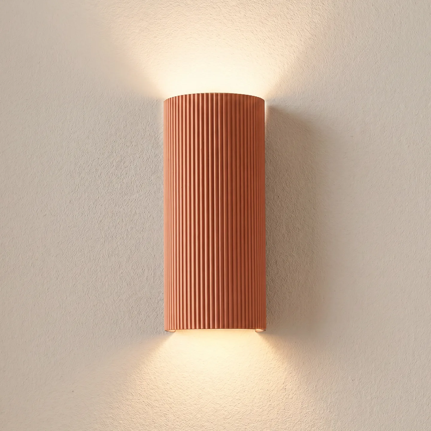 Colja Wandleuchte, Gips, Höhe 30,5 cm, terracotta, rund - Lindby - Wohnzimmer - Modern - Gips / Ton - Zylinder