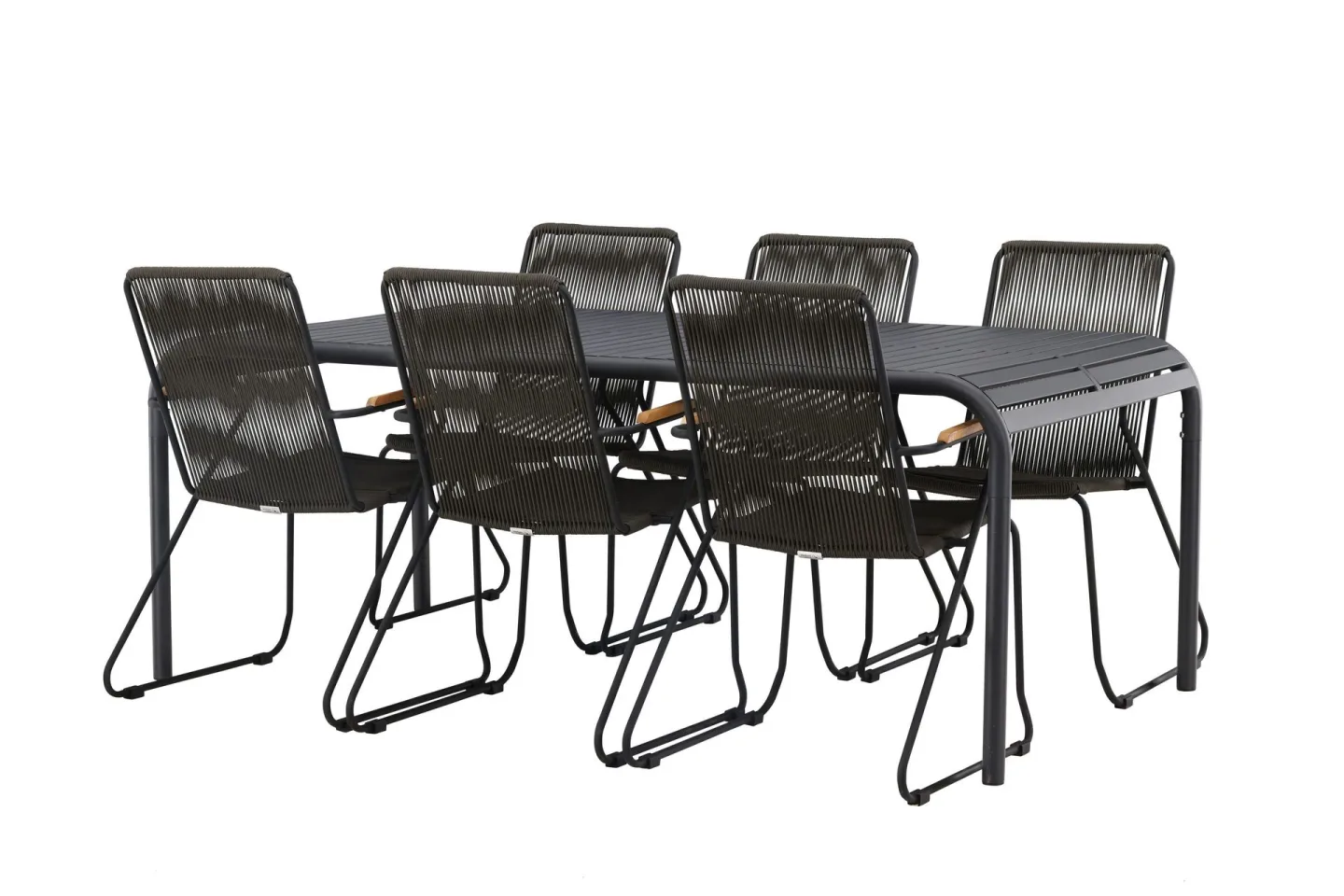 Borneo Matgrupp Utomhus 200 cm + 6 st Bois Karmstolar - Svart