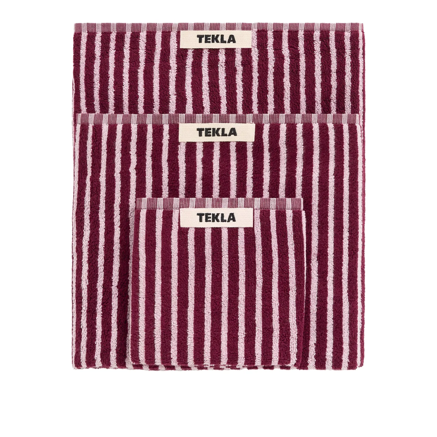 Tekla - Terry Towel - Striped - Red Rose 100x150 - Handdukar och badlakan - Röd