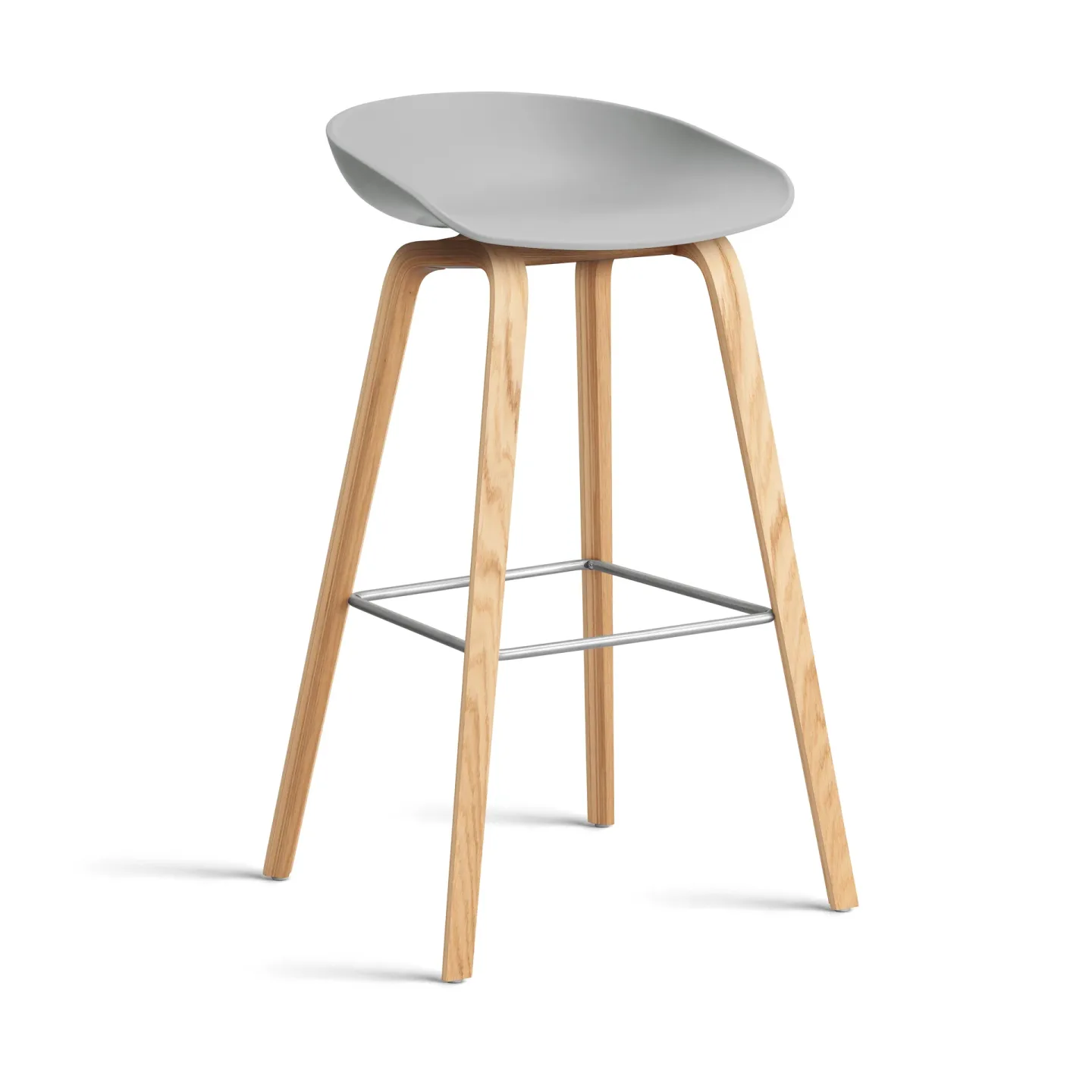HAY About a Stool 32 High Barhocker lackiertes Eichen­gestell 2.0 Concrete grey-Edelstahlstütze