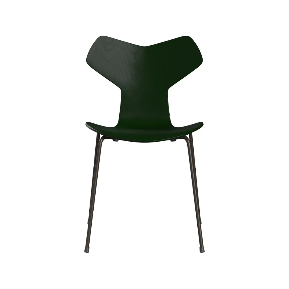 Fritz Hansen Grand Prix 3130 stol Evergreen-målad ask-brunt stativ