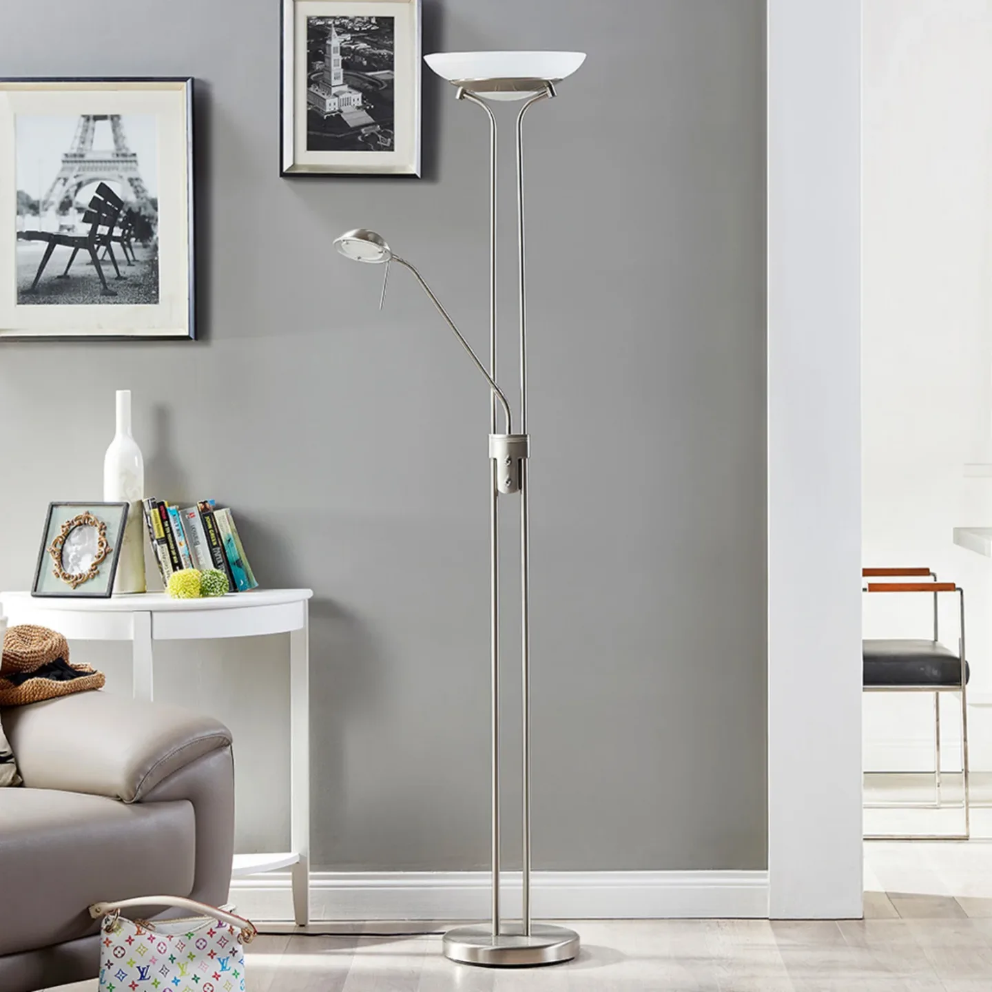 Yveta Golvlampa Nickel/White - Lindby - Vardagsrum - Modern - Metall - Med flera ljuskällor