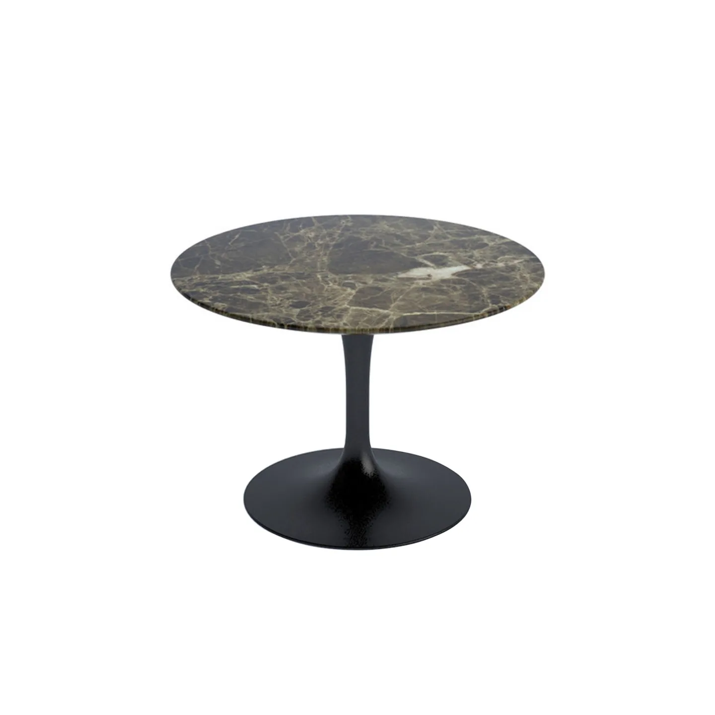 Knoll - Saarinen Round Table - Soffbord, Svart underrede, skiva i glansig brun Emperador marmor, H: 36, Ø 51 - Soffbord - Eero Saarinen - Brun,Svart - Metall/Sten