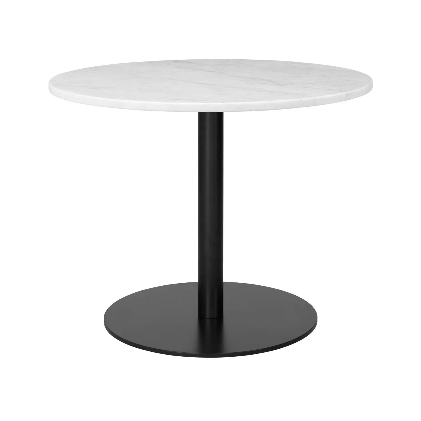 Gubi - Gubi 1.0 Lounge Table, Round, Ø80, Black Base, Marble Top - Bianco Carrara - Soffbord - Vit - Metall/Sten