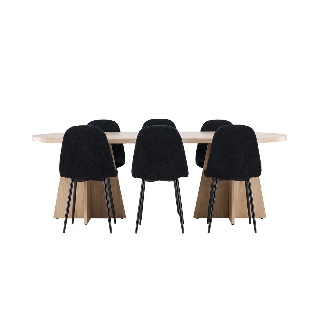 Bootcut Essgruppe Tisch 115x230cm und 6 Teddy Stühle natur.