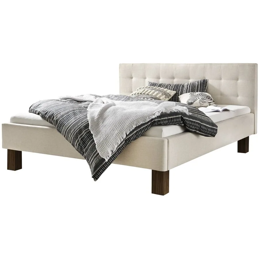 Hasena Bett Dream Pronto Beige / Braun Stoff, Nussbaum Massivholz 180 x 200 cm