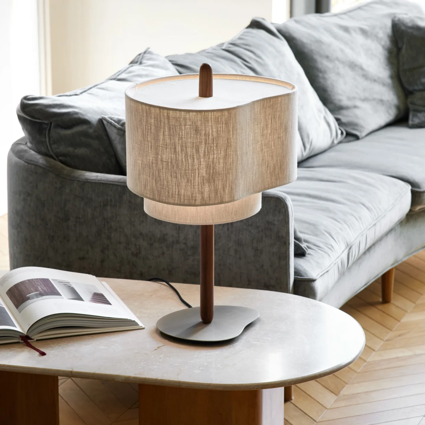 Pebble Textil-Tischlampe, creme - MARKET SET - Wohnzimmer - Design - Stoff / Textil - Mit Schirm