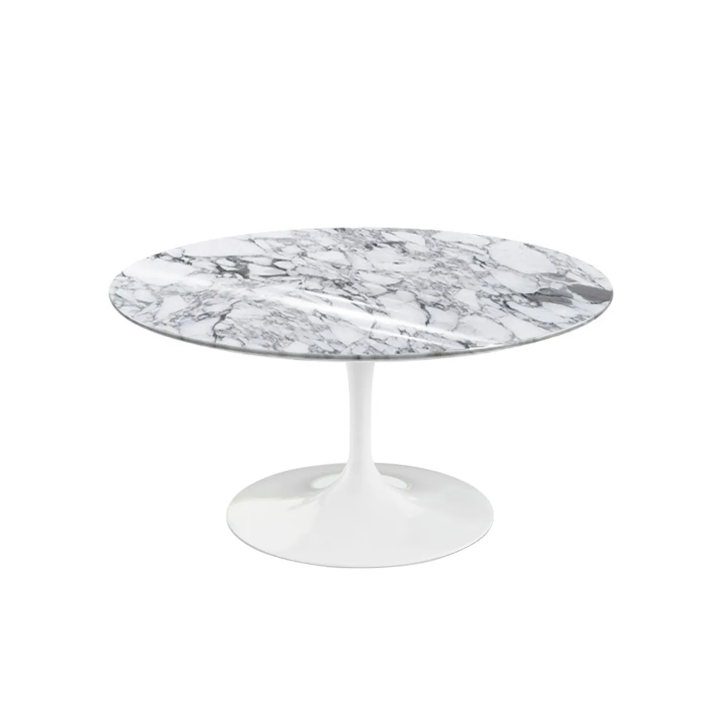 Knoll - Saarinen Round Table - Soffbord, Vitt underrede, skiva i glansig vit Arabescato marmor, H: 38, Ø 91 - Soffbord - Eero Saarinen - Vit - Metall/Sten