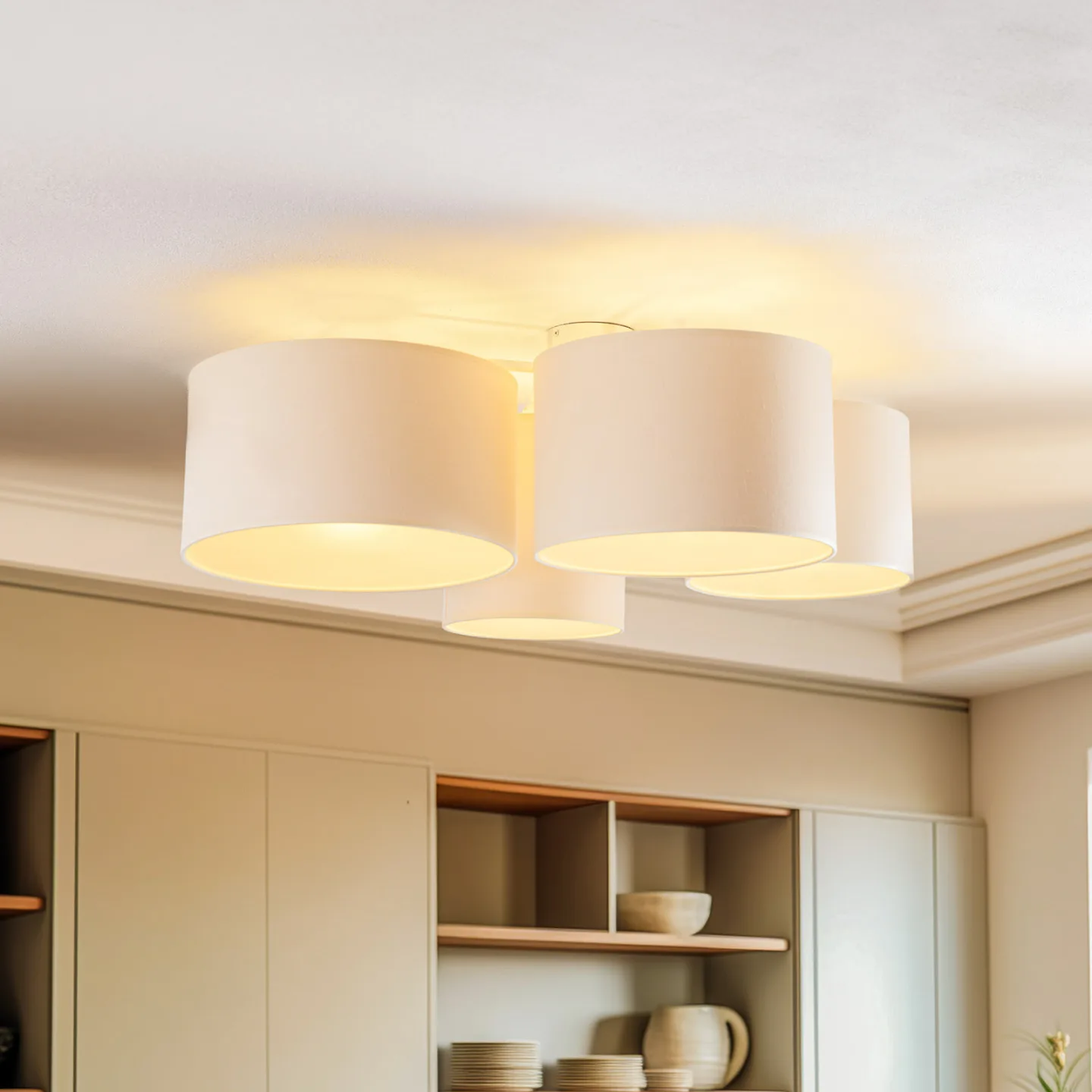 Lodge 4 Taklampe Beige - Euluna - Stue - Moderne - Stoff / Tekstil - Rund