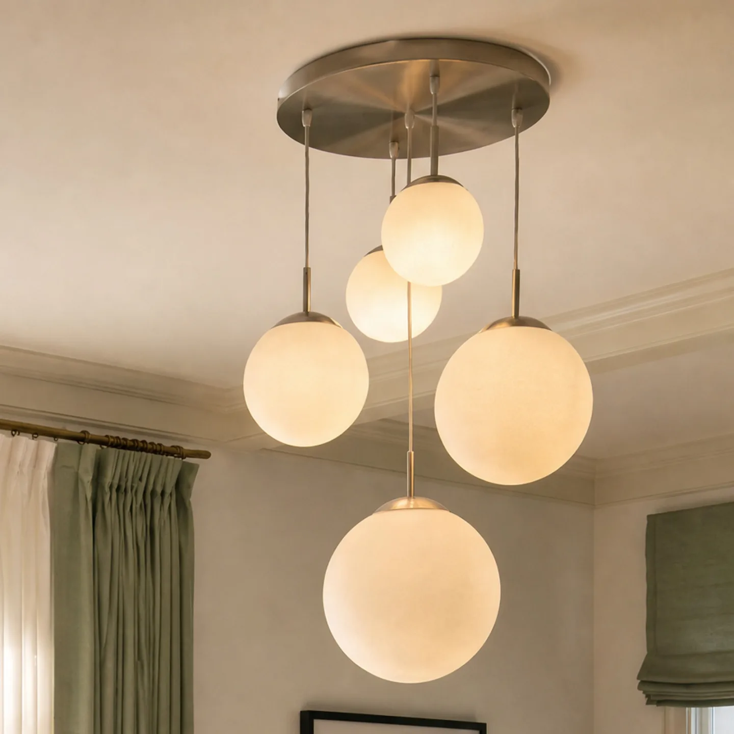 Heleska 5 Round pendel Opal/Nickel - Lindby - Stue - Moderne - Metal - Med flere lyskilder