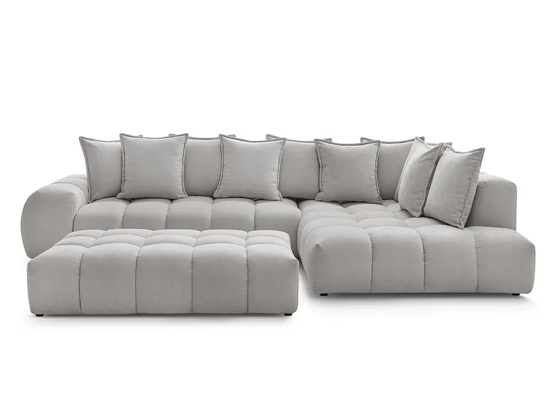 Ecksofa mit Hocker BOBOCHIC EVEREST Stoff mit Textur hellgrau