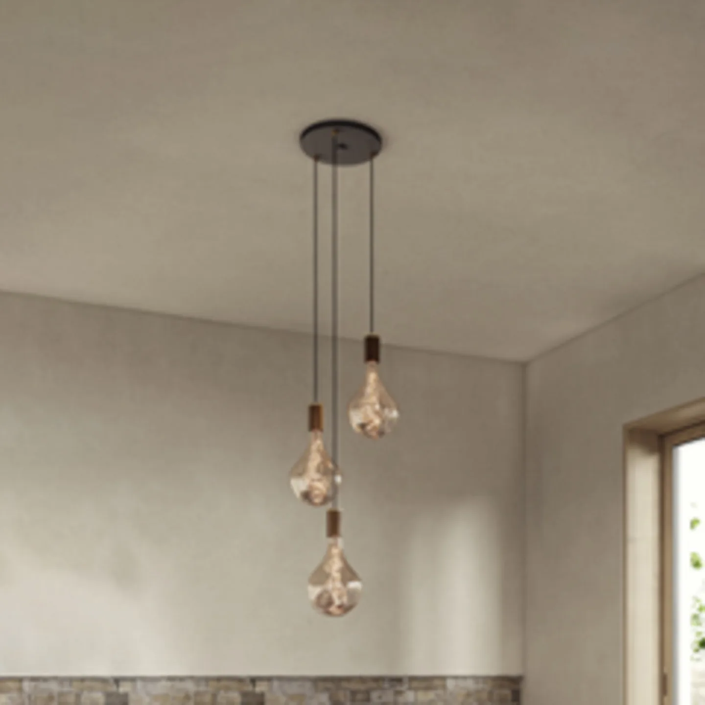 Triple Pendant Hängelampe, 3-flg klar schwarz/walnuss - Tala - Esszimmer - Metall - Mehrflammig