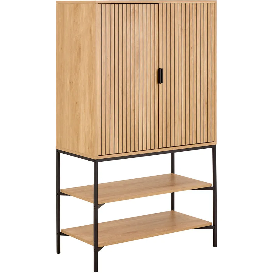 Highboard Jaipur Eiche Stahl und MDF B 80 H 140 cm