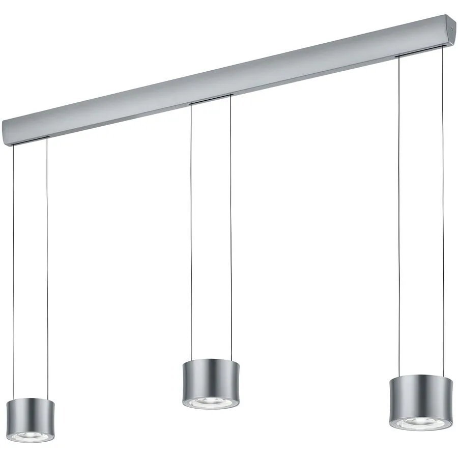Designer-Pendellampe Bankamp Impulse Nickel matt 3-flammig - Farbe: Nickel matt mit Chrom abgesetzt - LED - Lichtfarbe: Extra warmweiss - Material: