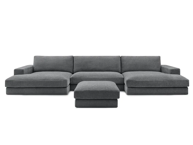 Panorama-Ecksofa mit Hocker BOBOCHIC LEONARD Stoff mit Textur dunkelgrau