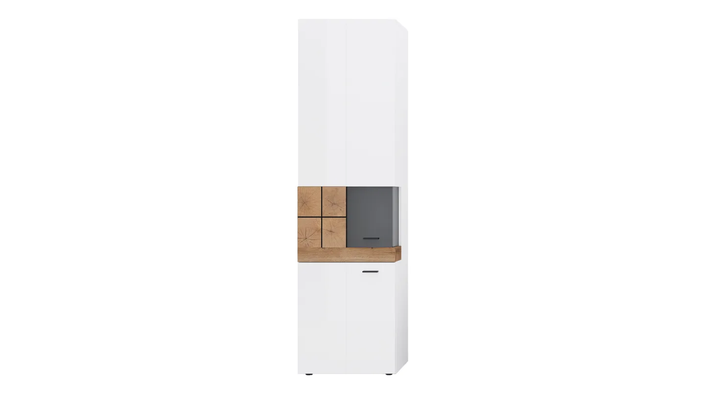 Vitrine mit Glastür weiß Hochglanz - Coast Evoke Eiche 55 cm - ORETA