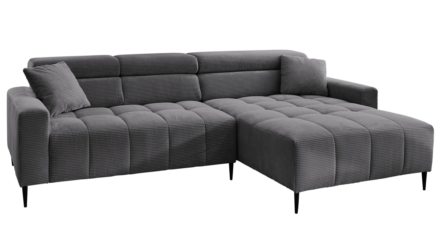 Ecksofa Cord grau elektrisch ausfahrbar 256 cm - OT rechts - SIMPLE
