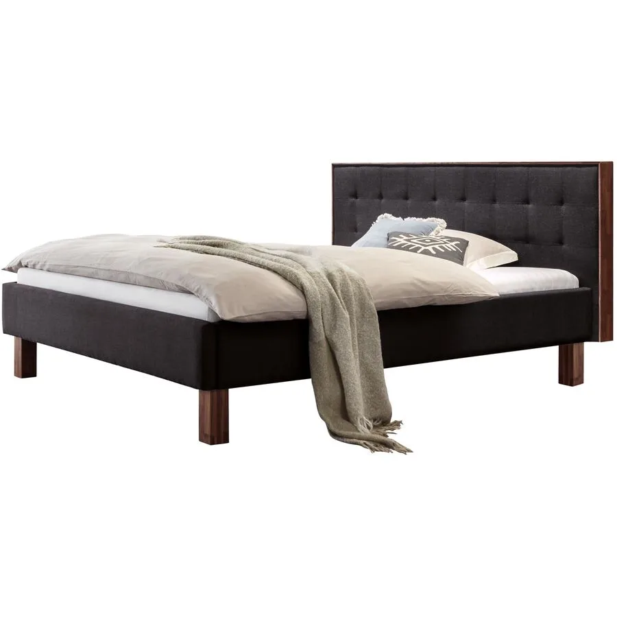 Hasena Bett Dream Pronto Schwarz, Natur Nussbaum Massivholz 140 x 200 cm
