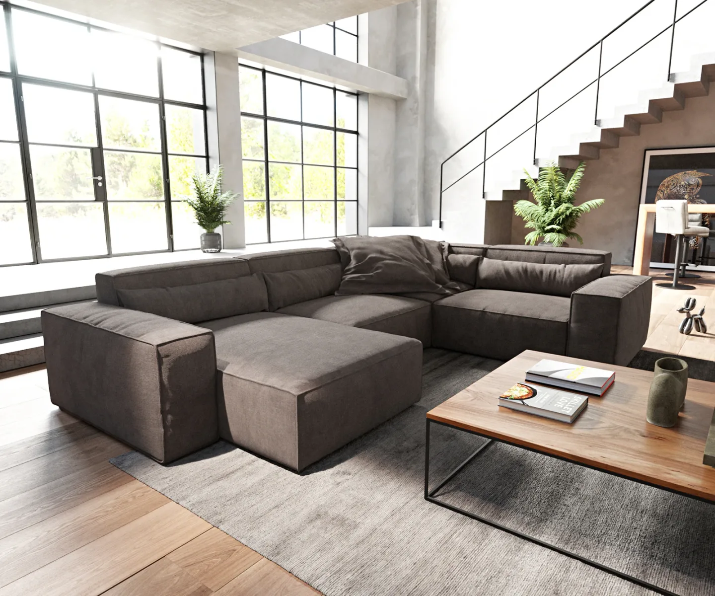 Wohnlandschaft Sirpio 300x210 cm Mikrofaser Khakibraun Recamiere variabel