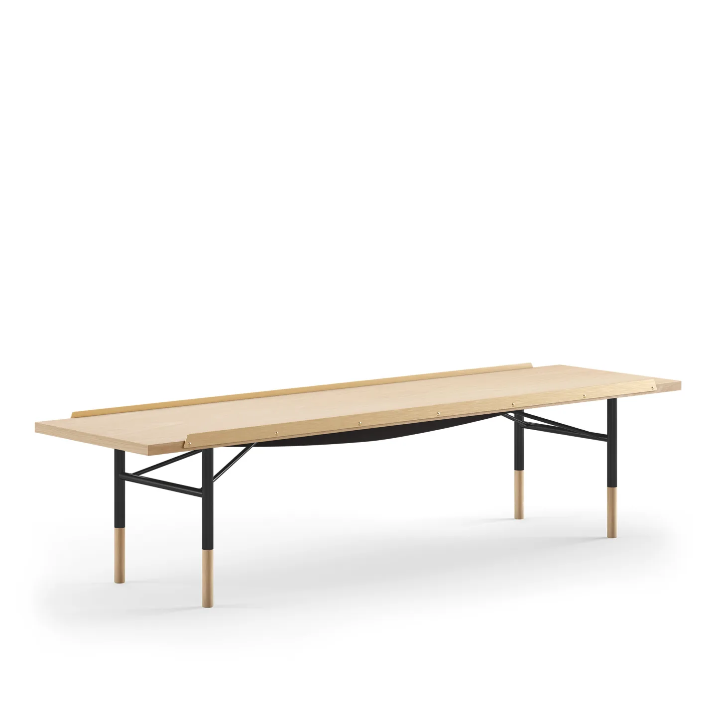 House of Finn Juhl - Table Bench bänk Medium, With Brass Edges, Walnut/black linoleum, Orange Steel - TV-bänkar - Finn Juhl - Orange,Träfärgad,Svart - Metall/Trä/Plast