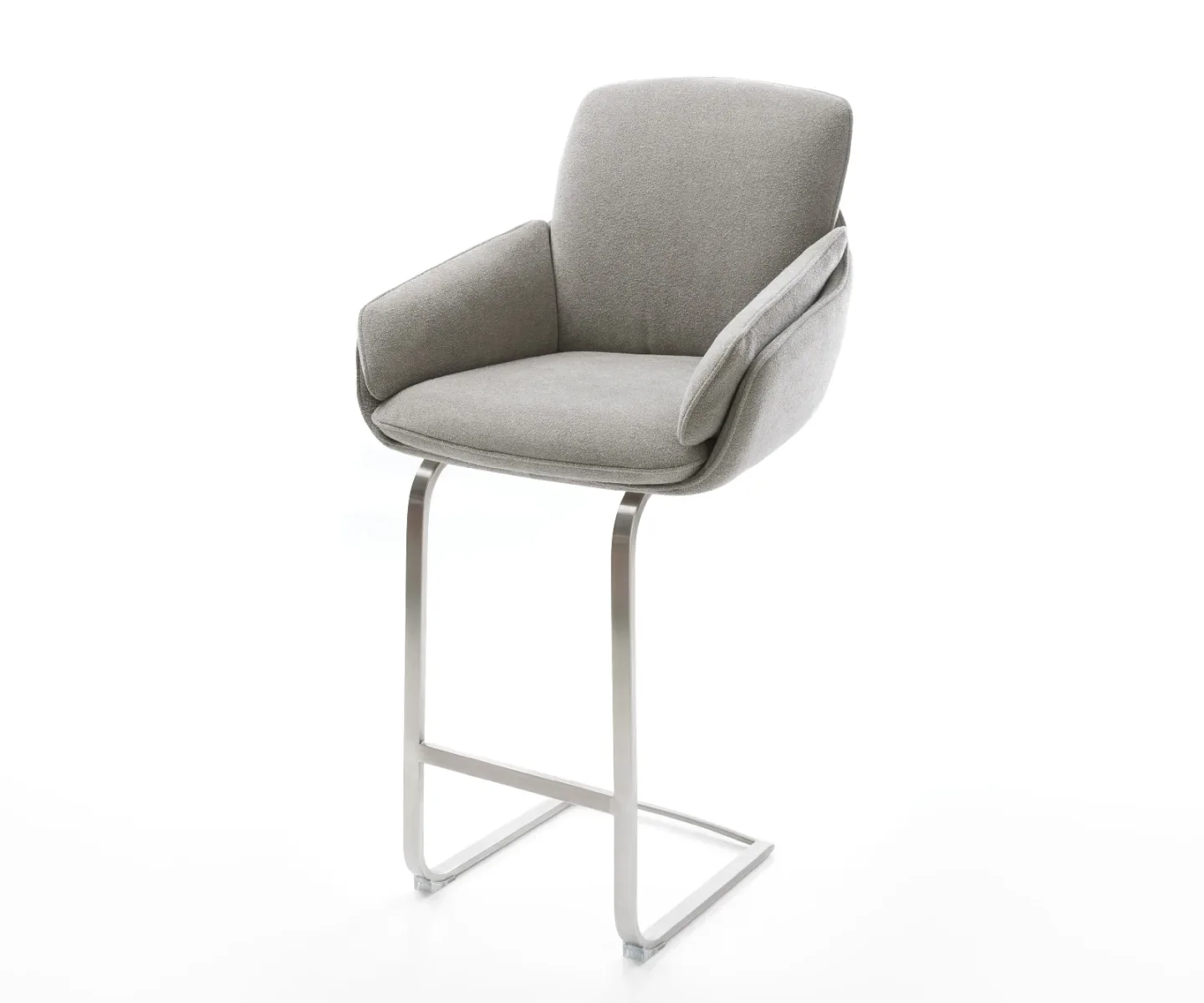 Barstuhl Luan-Flex Strukturstoff Soft Grau Freischwinger Flach Edelstahl Silberfarben