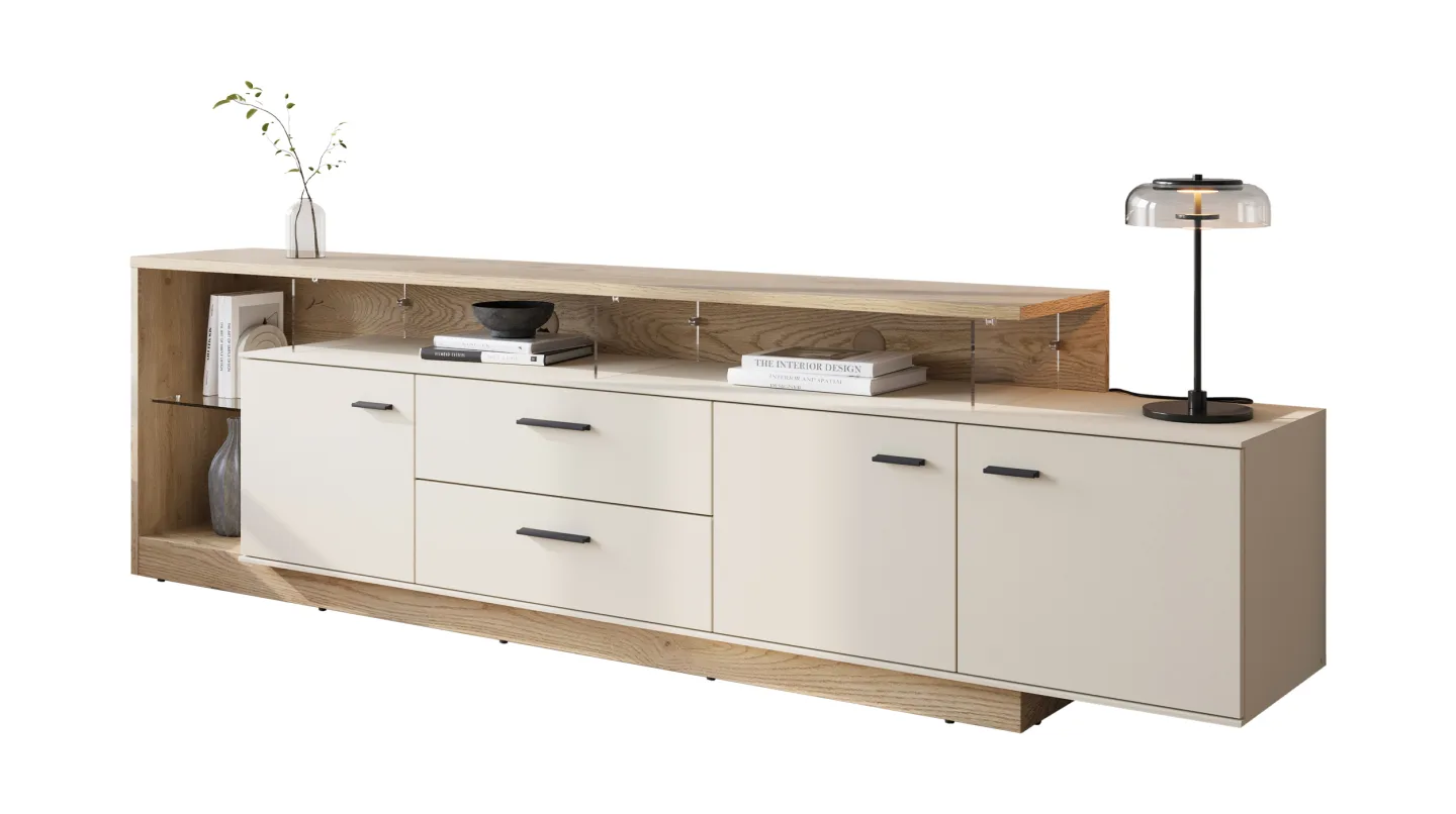 TV - Lowboard Beige-Kaschmir - Eiche - 236 cm TV-Board - MEOLO
