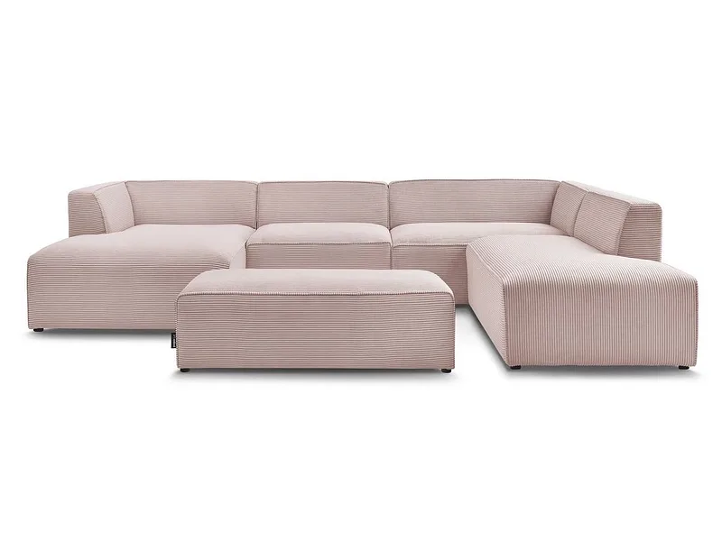 Ecksofa mit Hocker BOBOCHIC MEGEVE Cord-Stoff rosa