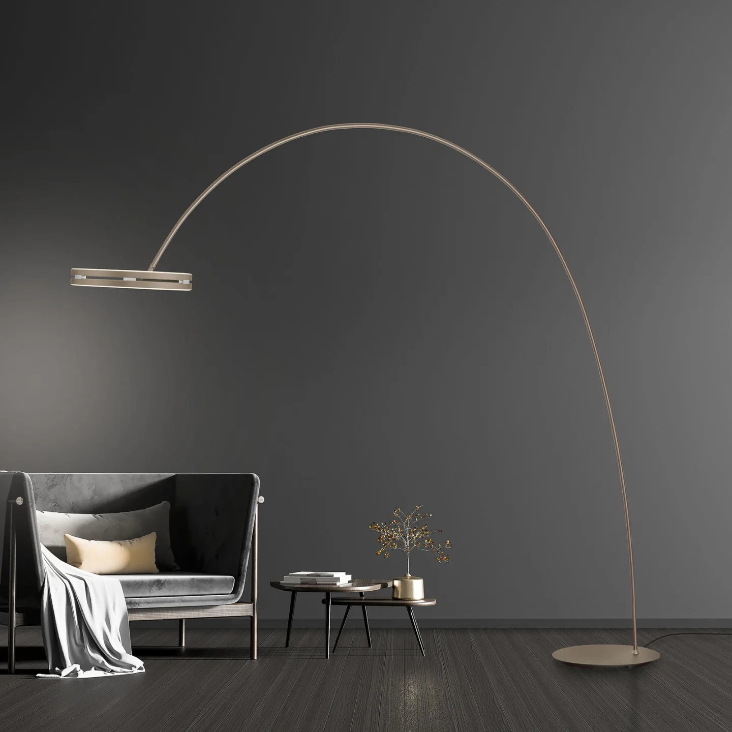 Loop-Bow LED-Stehlampe, bronzefarben, Ausladung 290cm - PURE - Wohnzimmer - Modern - Metall - Einflammig