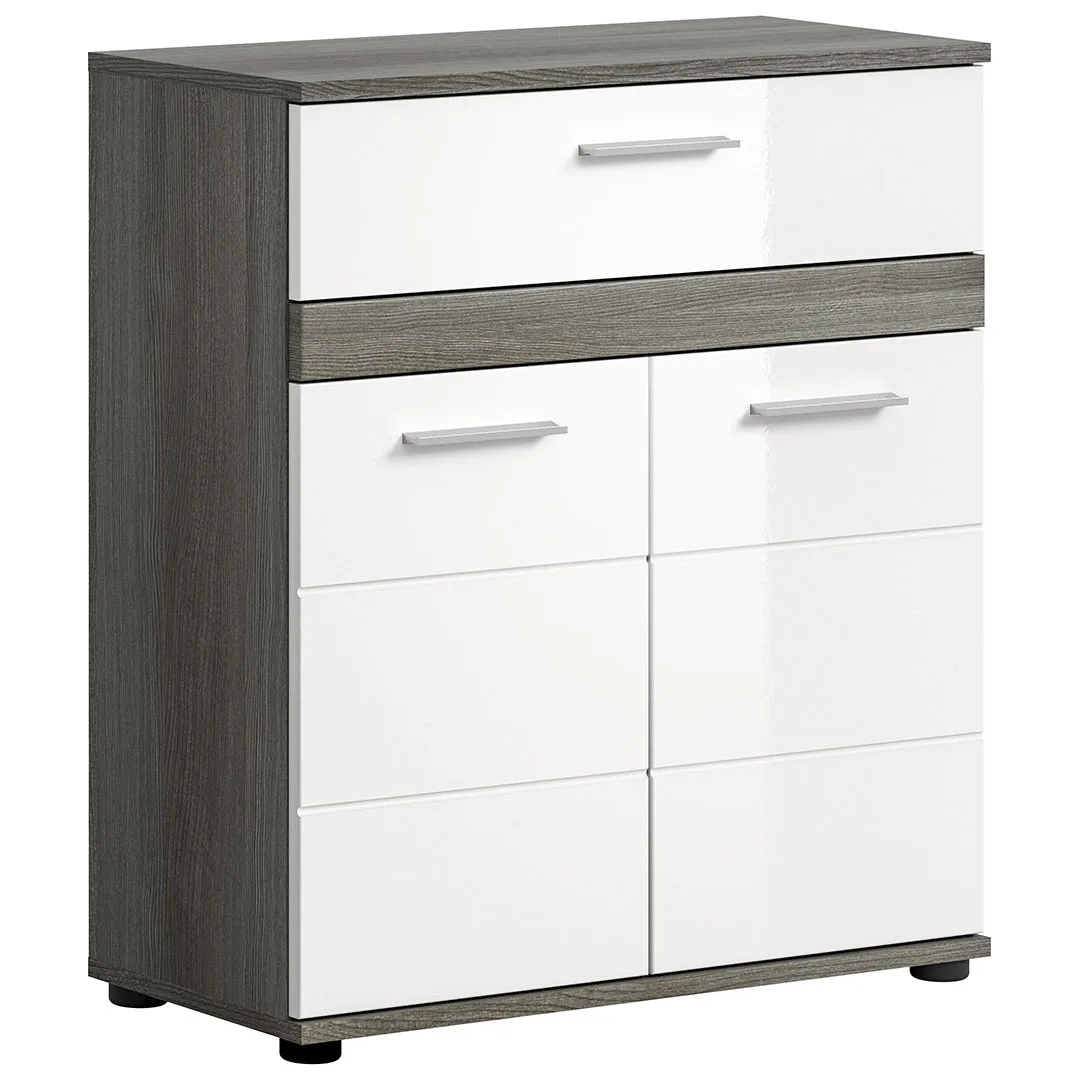 Blake Badschrank 1 Schublade 2 Türen weiß Hochglanz, grau.