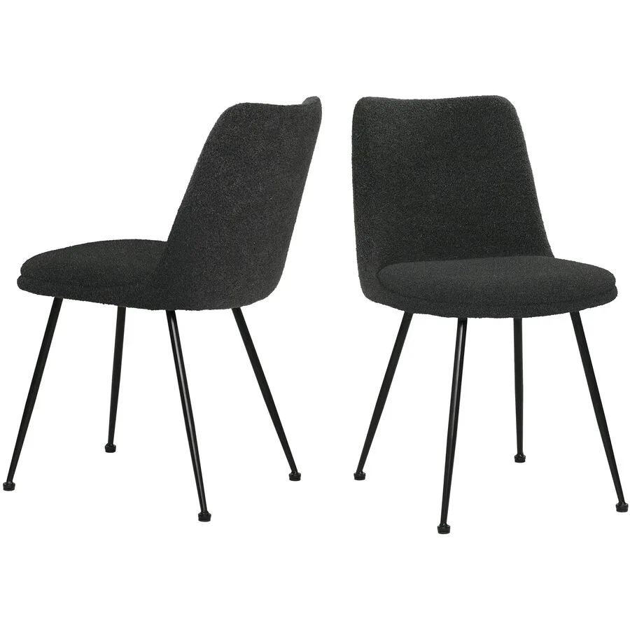 Stuhl 2er-Set Veliora schwarz Bouclé, Metall matt