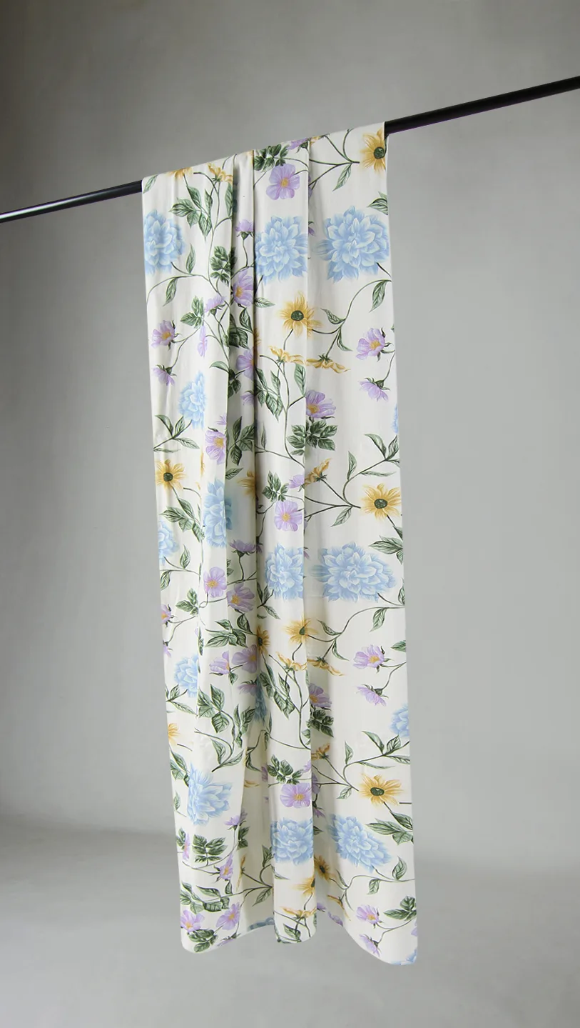 Gardiner - Bomullsgardin Dahlia (blå) (Størrelse: 140 x 250 cm)
